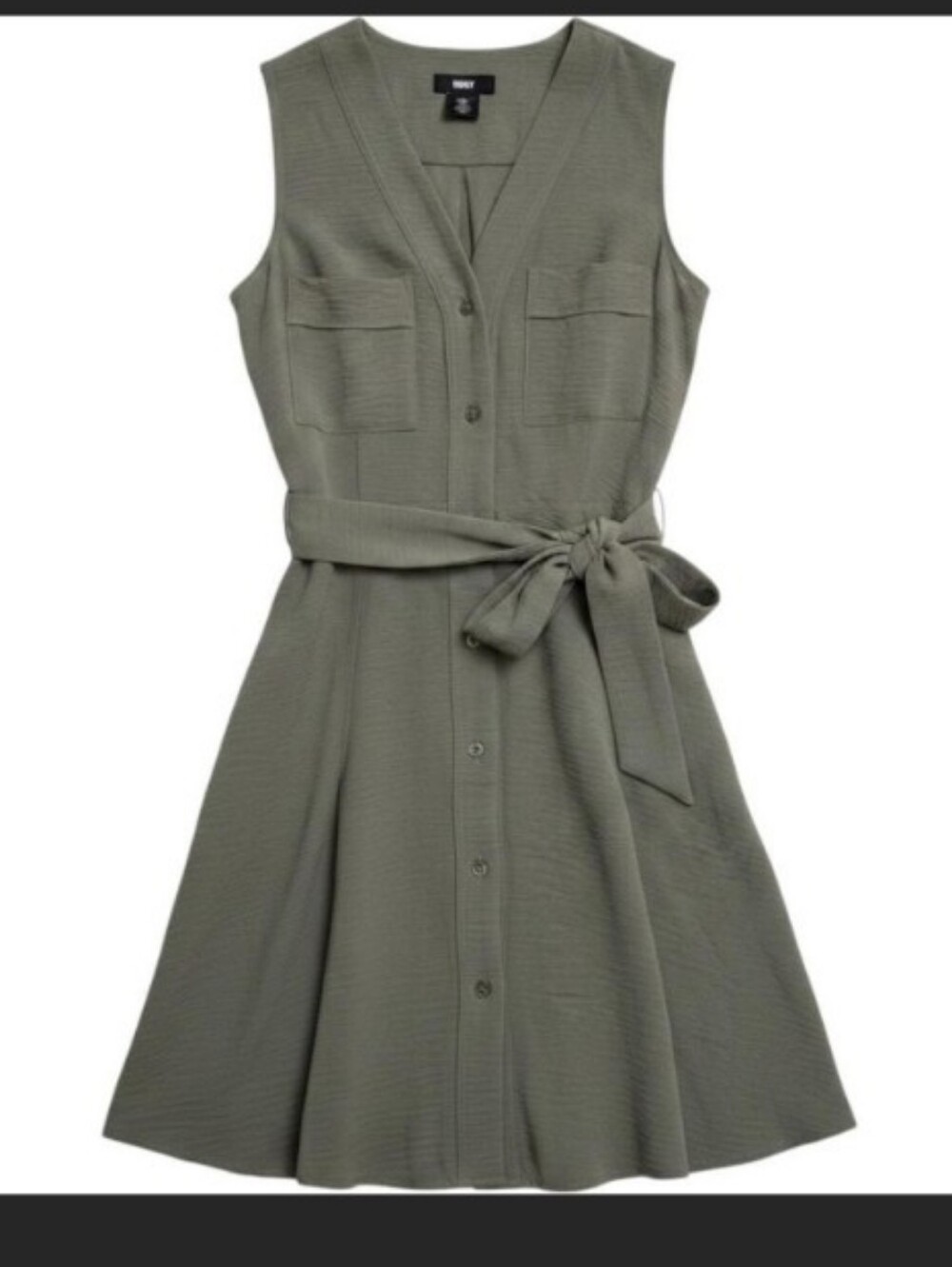 Dkny Olive Green Sleeveless Button-Front Tie-Waist Midi Dress